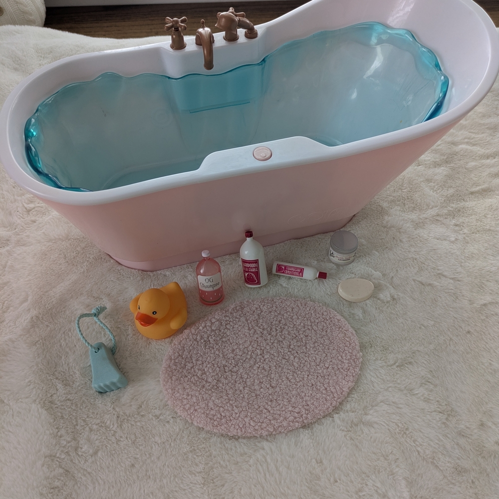 Our Generation Bath Set with Pink Tub and Accessories